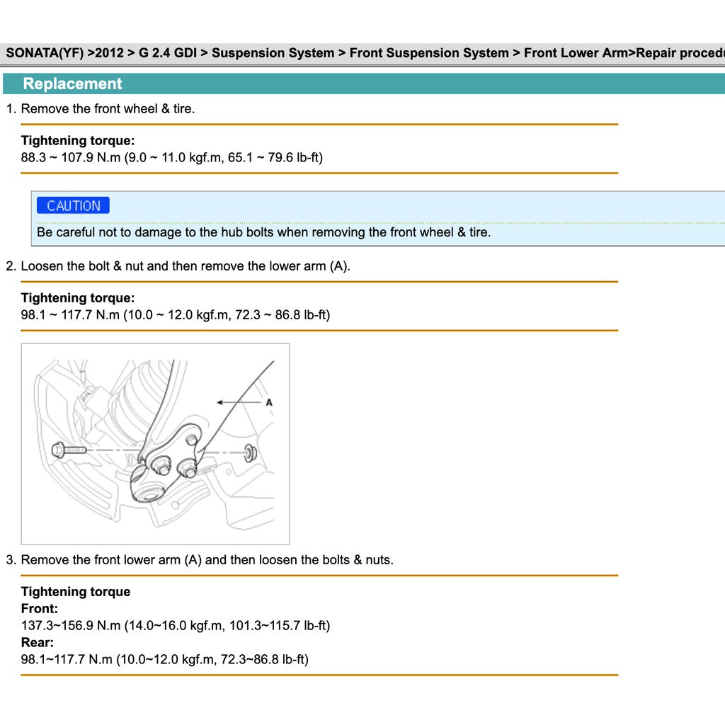 SONATA HYUNDAI SONATA i45 YF 2010-2015 Full Manual Set – Repair & Maintenance Manual