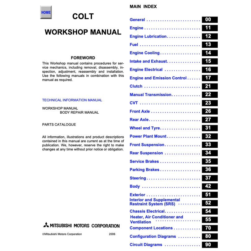 MITSUBISHI COLT Z30 RalliArt 2005-2012 Full Manual Set – Repair & Maintenance Manual