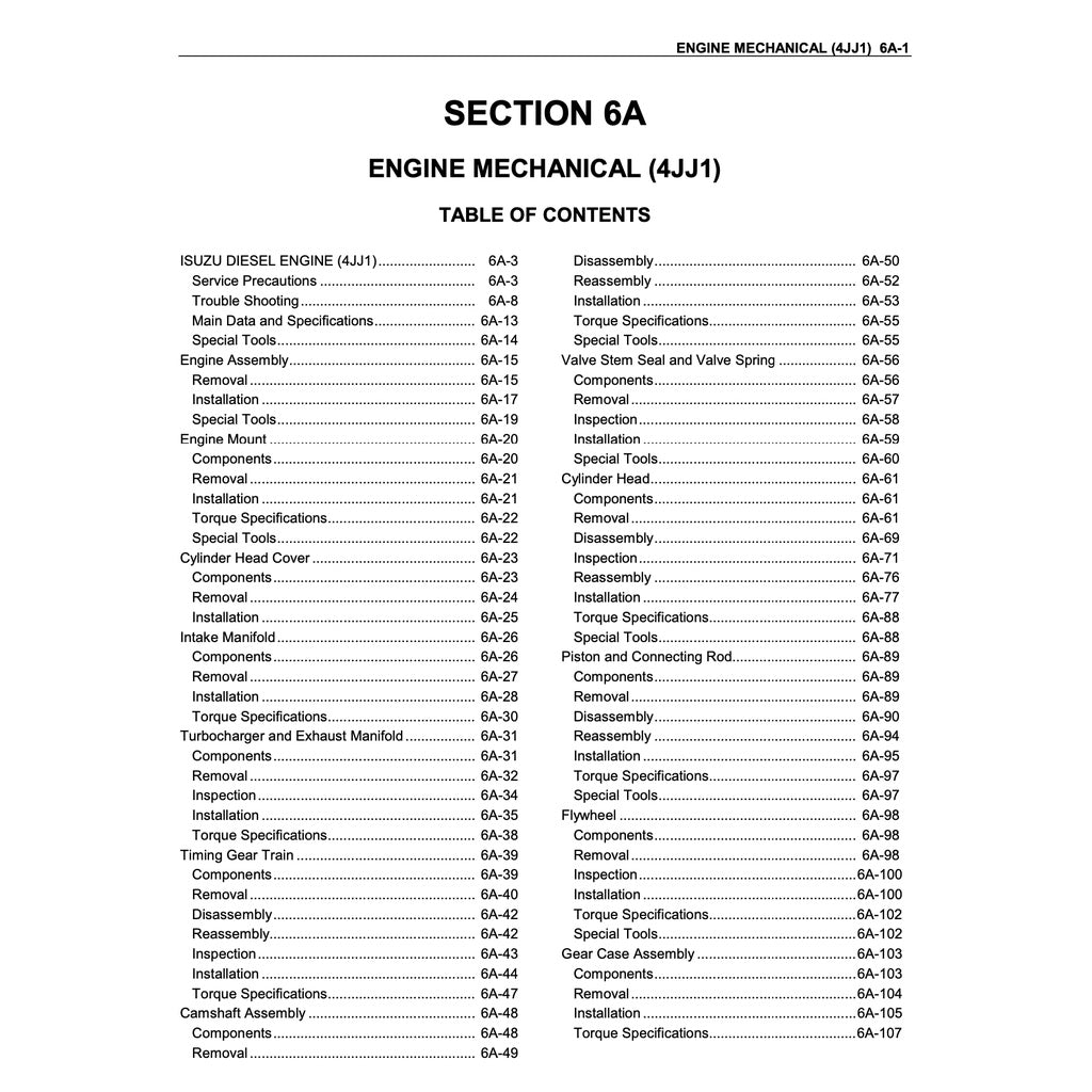 ISUZU ENGINE 4JJ1 Workshop Repair Manual / ISUZU D-MAX