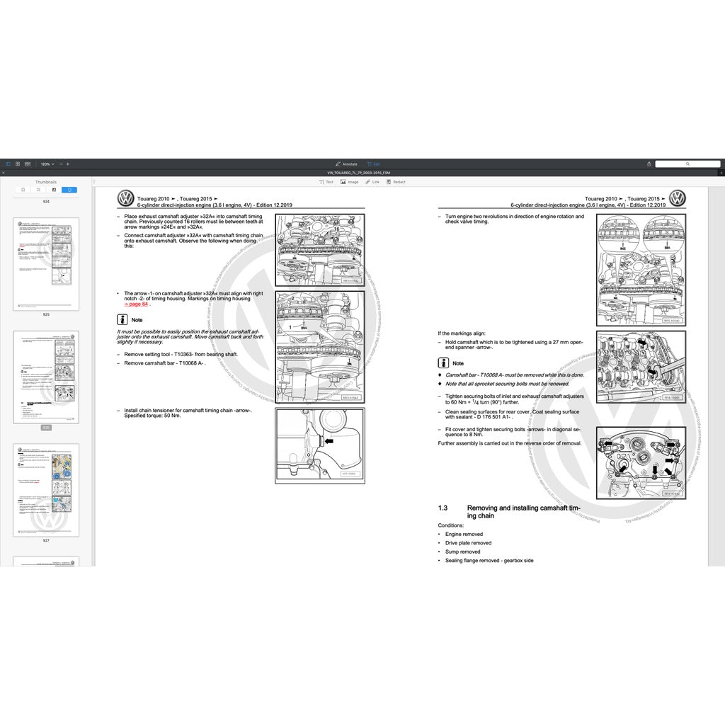 VW TOUAREG I & II 7L / 7P 2003-2017 Full Manual Set – SERVICE WORK MANUAL