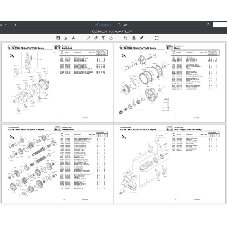 KAWASAKI Z800 2012-2016 Full Manual Set – Repair & Maintenance Manual and Spare Parts Catalog and User Handbook