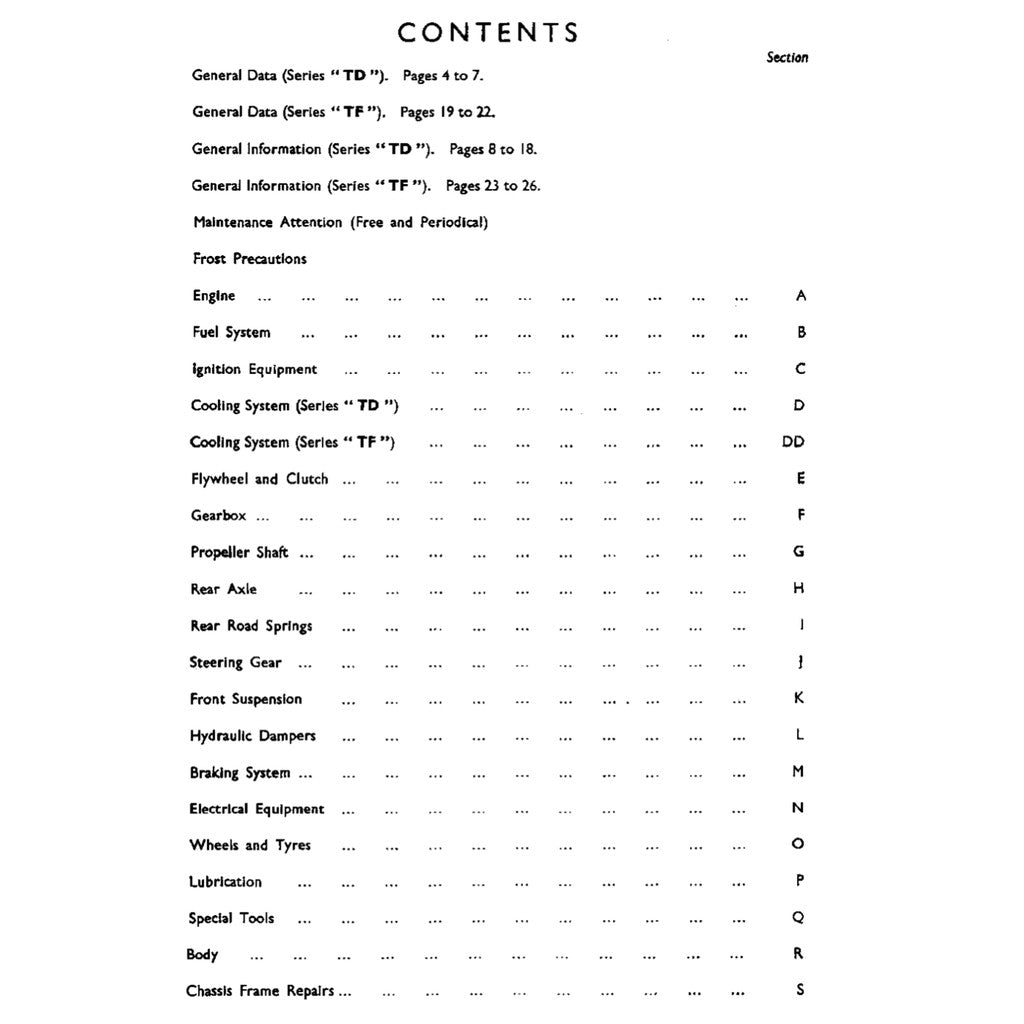 MG MIDGET Service Manual TD/TF 1936-1955