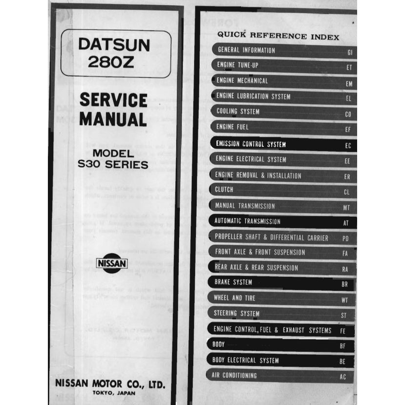 DATSUN 280Z S30 1975-1978 Full Manual Set – Repair & Maintenance Manual and Spare Parts Catalog