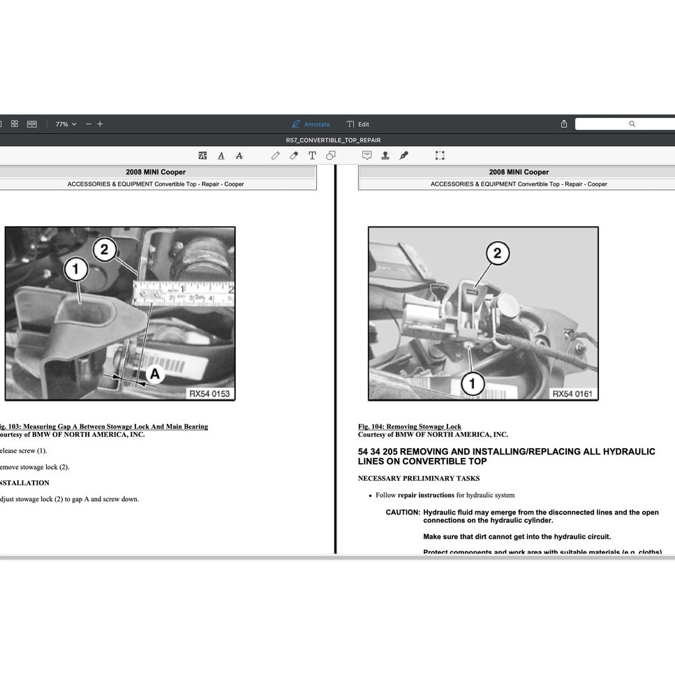 MINI COOPER R57 2009-2013 Full Manual Set – CONVERTIBLE TOP SERVICE & REPAIR MANUAL