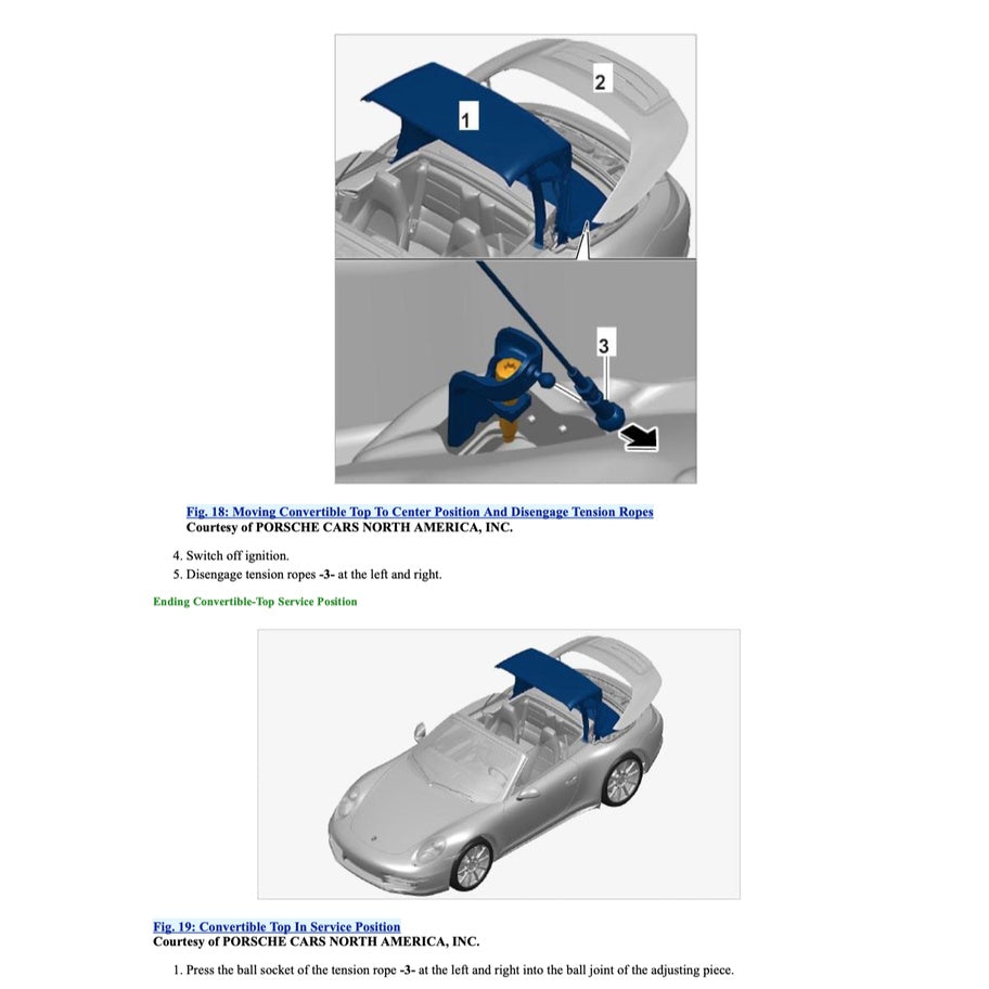 PORSCHE 911 991.1 2011-2016 Full Manual Set – CONVERTIBLE TOP SERVICE REPAIR MANUAL