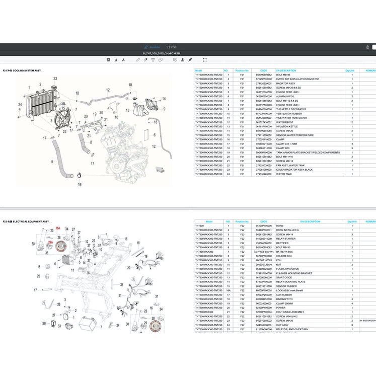 BENELLI TNT300 2015 Full Manual Set – Repair & Maintenance Manual and Spare Parts Catalog and User Handbook