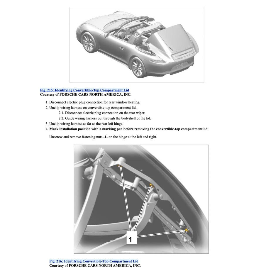 PORSCHE 911 991.1 2011-2016 Full Manual Set – CONVERTIBLE TOP SERVICE REPAIR MANUAL
