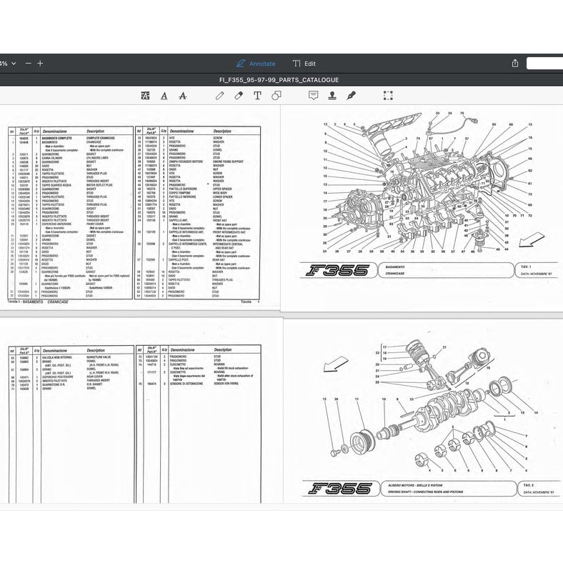 FERRARI F355/ F129 1995-1999 Full Manual Set – Repair & Maintenance Manual and Spare Parts Catalog