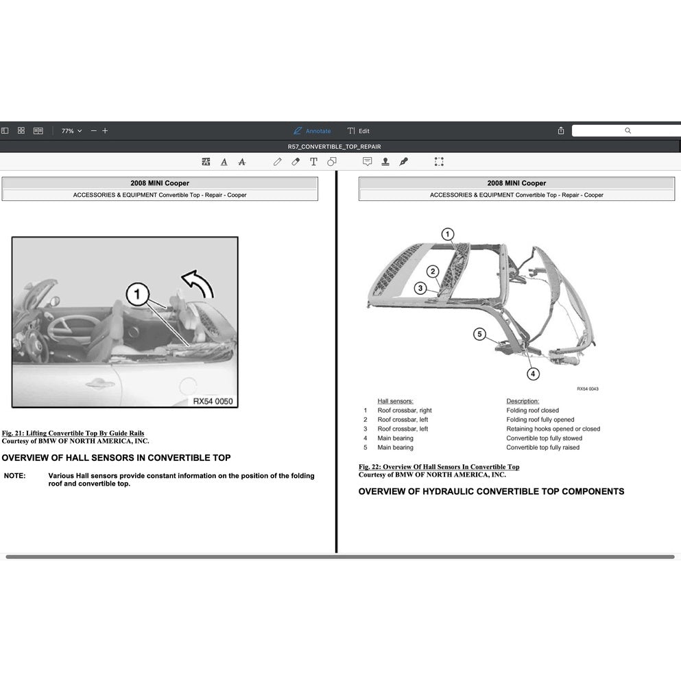 MINI COOPER R57 2009-2013 Full Manual Set – CONVERTIBLE TOP SERVICE & REPAIR MANUAL