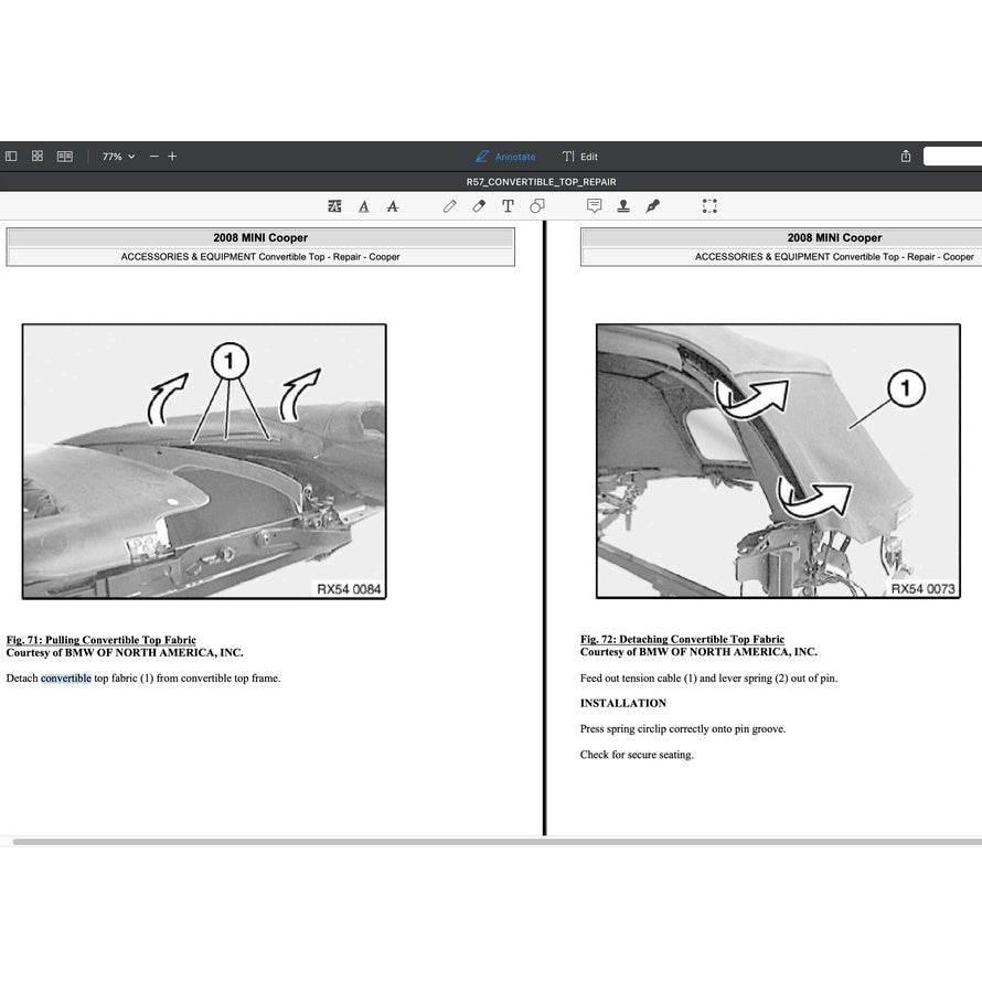 MINI COOPER R57 2009-2013 Full Manual Set – CONVERTIBLE TOP SERVICE & REPAIR MANUAL