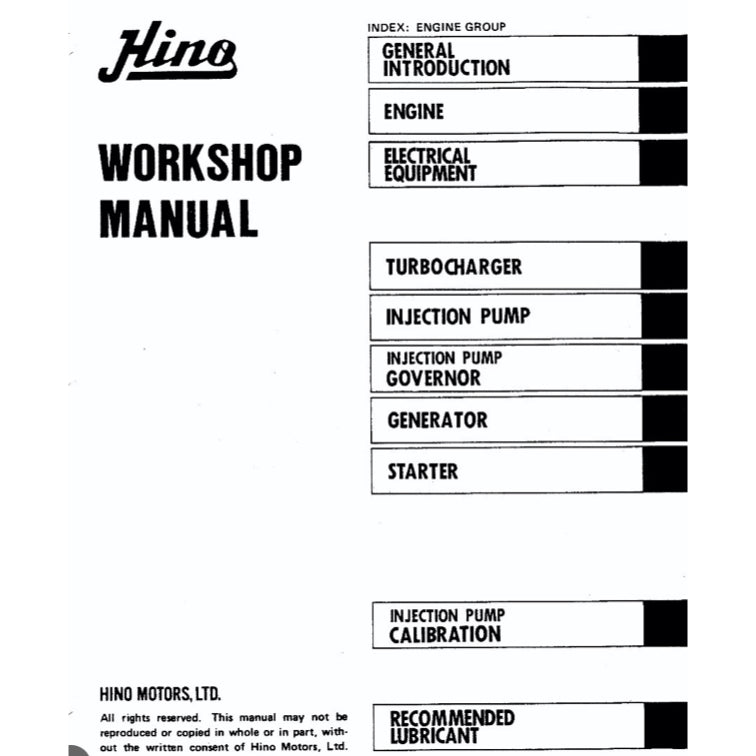 HINO ENGINE EH700 WORKSHOP SERVICE REPAIR MANUAL and Parts Book