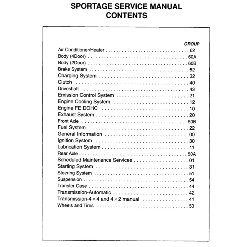 KIA SPORTAGE JA/NB 1996-2004 Full Manual Set – Repair & Maintenance Manual