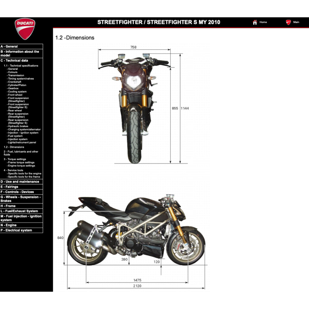 DUCATI STREETFIGHTER/S 1098 / 848 2009-2015 Full Manual Set – Repair & Maintenance Manual and Spare Parts Catalog and User Handbook