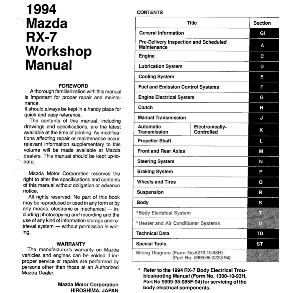 MAZDA RX-7 FD 1993-1997 Full Manual Set – Repair & Maintenance Manual and WIRING DIAGRAM and ELECTRICAL TROUBLESHOOTING MANUAL