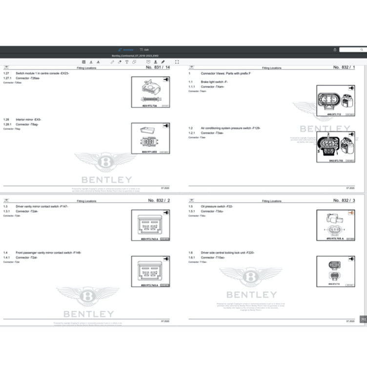 BENTLEY CONTINENTAL GT V8 / W12 2019-2023 Full Manual Set – ELECTRICAL WIRING DIAGRAMS