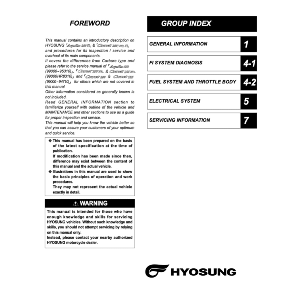 NAZA BLADE / HYOSUNG COMET 250R FI 2012-2018 Full Manual Set – Repair & Maintenance Manual and User Handbook