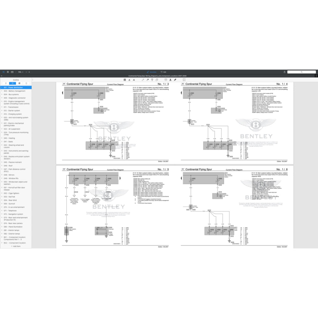 BENTLEY CONTINENTAL FLYING SPUR W12 2005-2013 Full Manual Set – ELECTRICAL WIRING DIAGRAMS