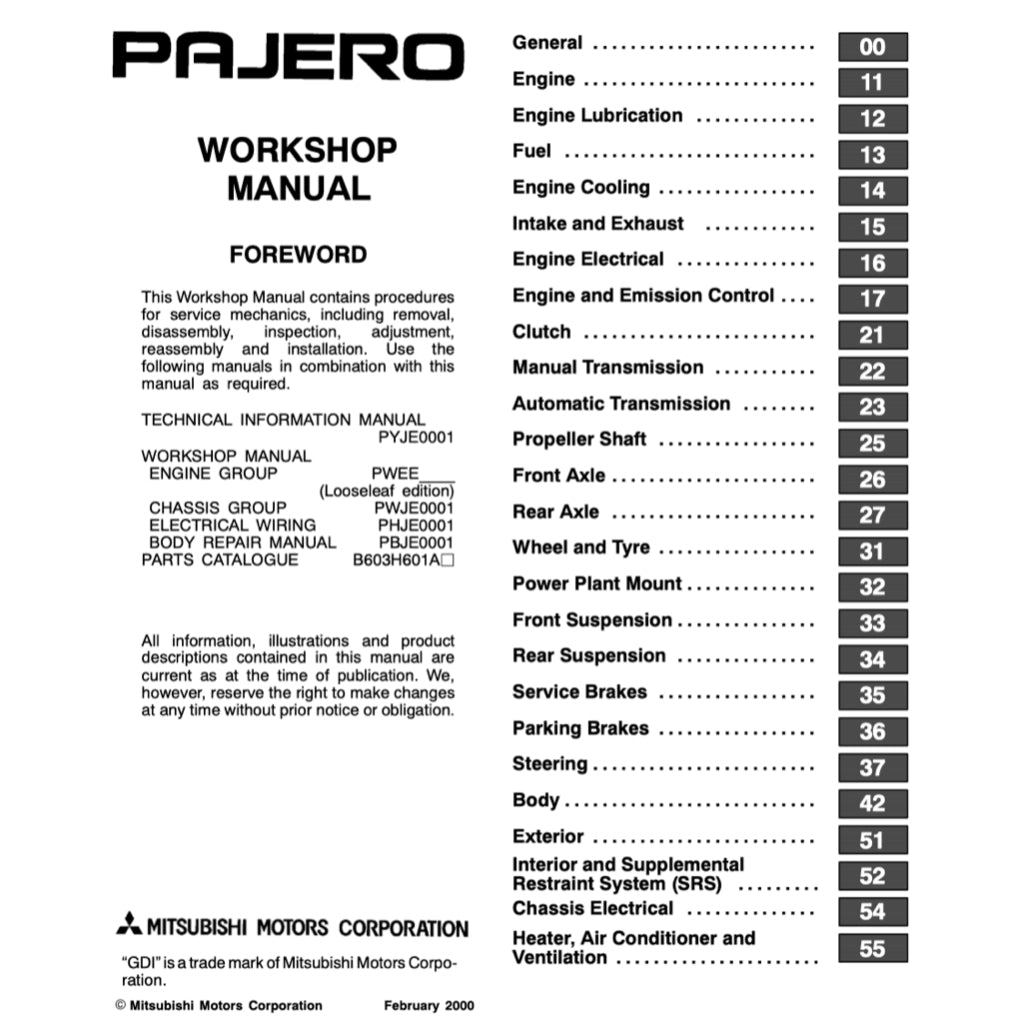 MITSUBISHI PAJERO III V60 1999-2006 Full Manual Set – Repair & Maintenance Manual