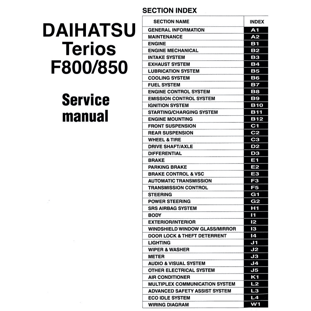 DAIHATSU TERIOS F800/F850 2017+ Full Manual Set – Repair & Maintenance Manual