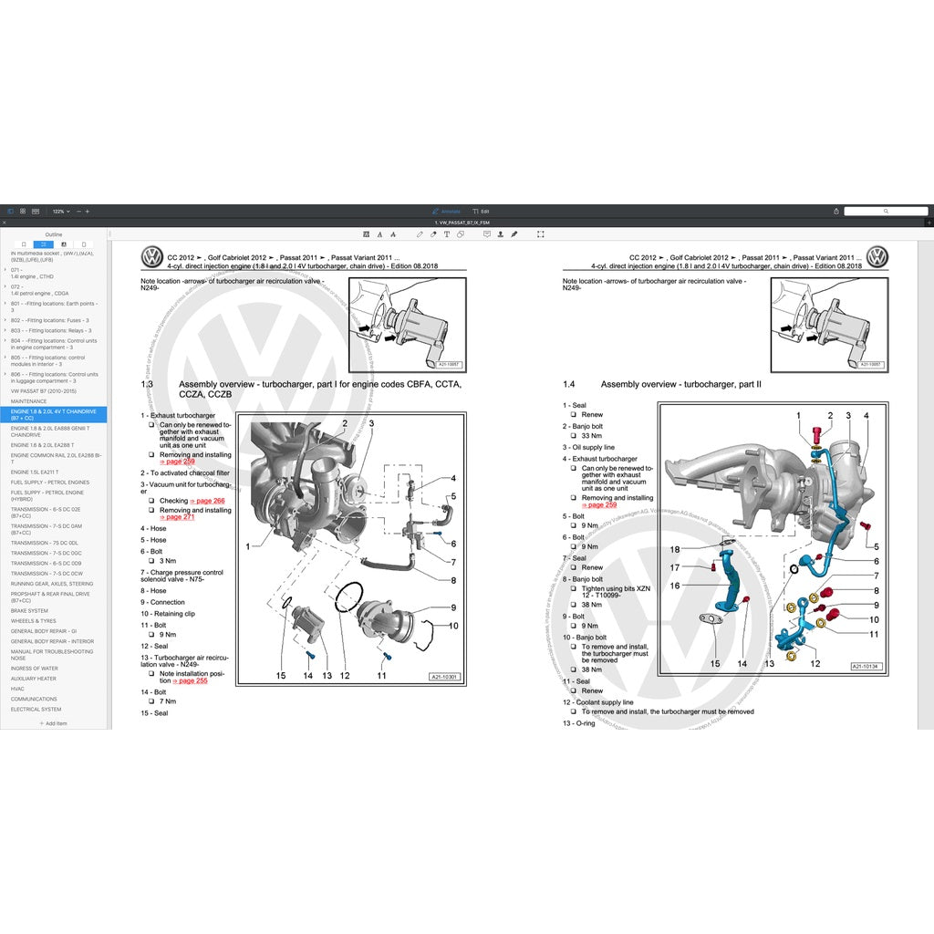 VW PASSAT CC 2008-2016 Full Manual Set – Repair & Maintenance Manual