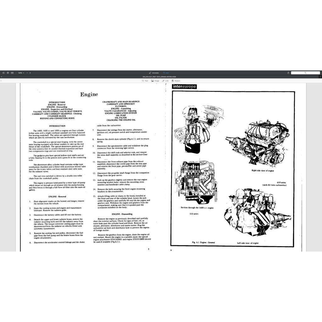 DATSUN BLUEBIRD/PICKUP 510/521 1967-1973 Full Manual Set – Repair & Maintenance Manual