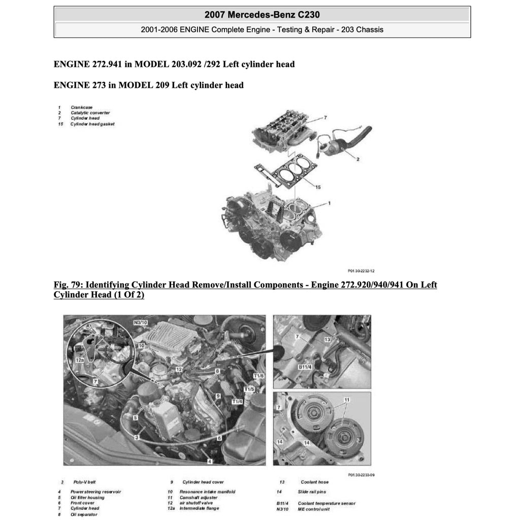 MERCEDES BENZ C-CLASS W203 C230 2001-2007 Full Manual Set – Repair & Maintenance Manual