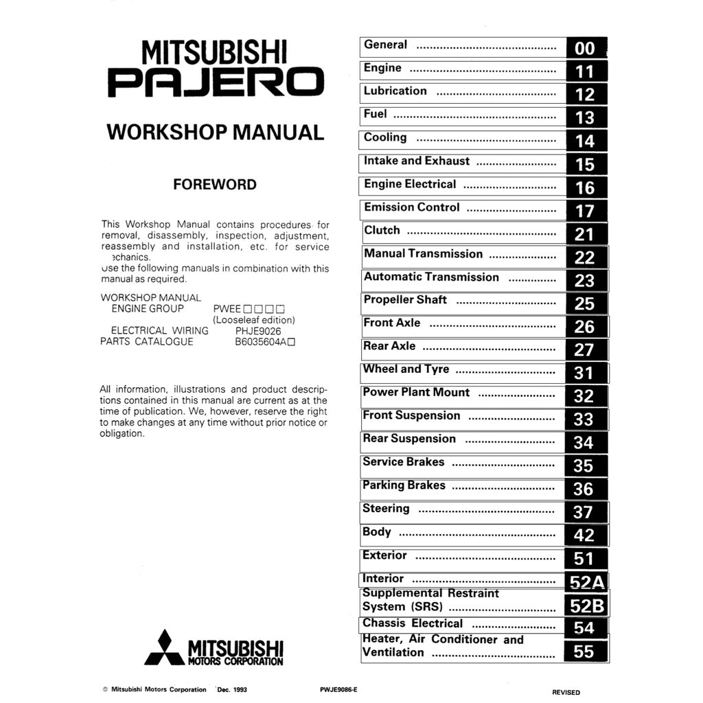 MITSUBISHI PAJERO II V20 1991-1999 Full Manual Set – Repair & Maintenance Manual