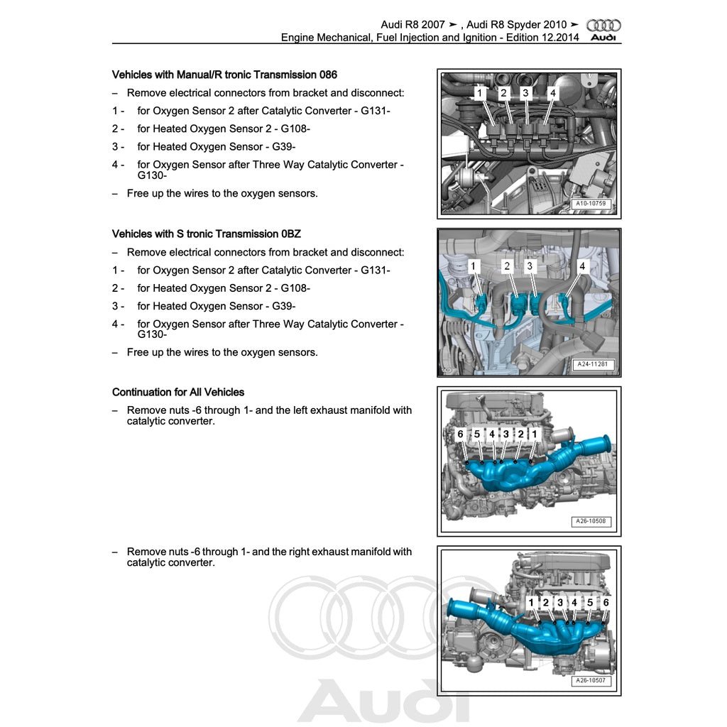 Audi R8 TYPE 42 V8 /4S V10 2006-2023 Full Manual Set – Repair & Maintenance Manual