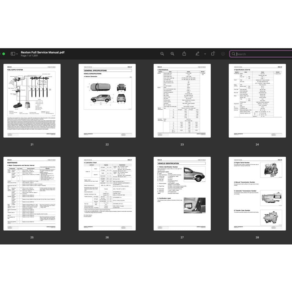 SSANGYONG REXTON Y200/250/270 2001-2012 Full Manual Set – Repair & Maintenance Manual