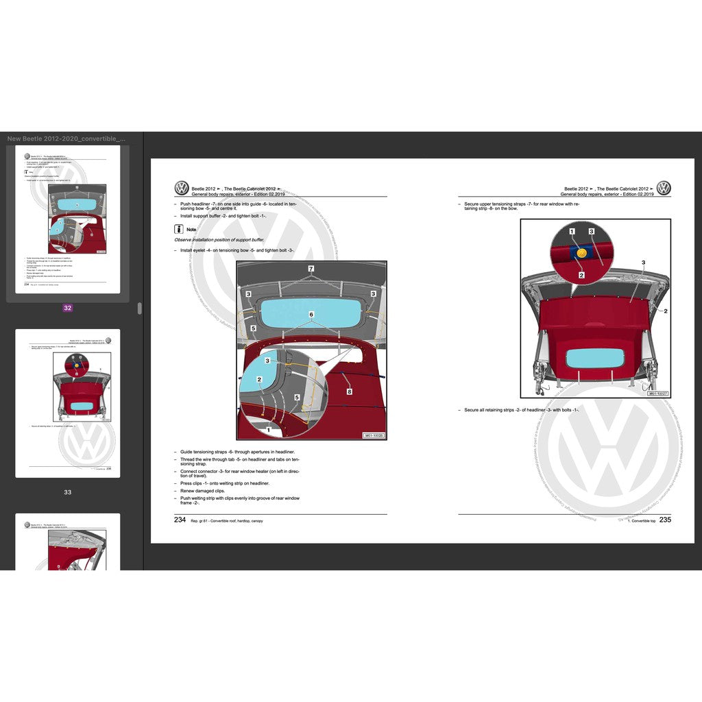 VW NEW BEETLE A5 2011-2019 Full Manual Set – CONVERTIBLE TOP Repair & Maintenance Manual