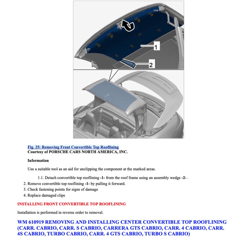 PORSCHE 911 991.1 2011-2016 Full Manual Set – CONVERTIBLE TOP SERVICE REPAIR MANUAL