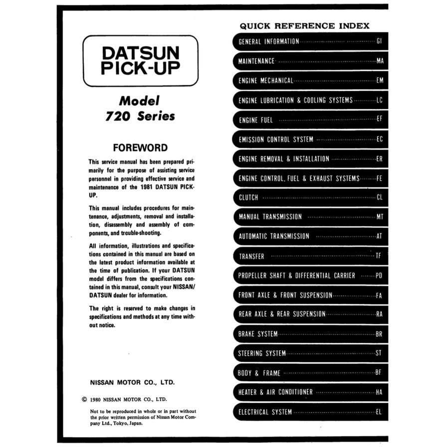 DATSUN PICKUP 720 1980-1986 Full Manual Set – Repair & Maintenance Manual