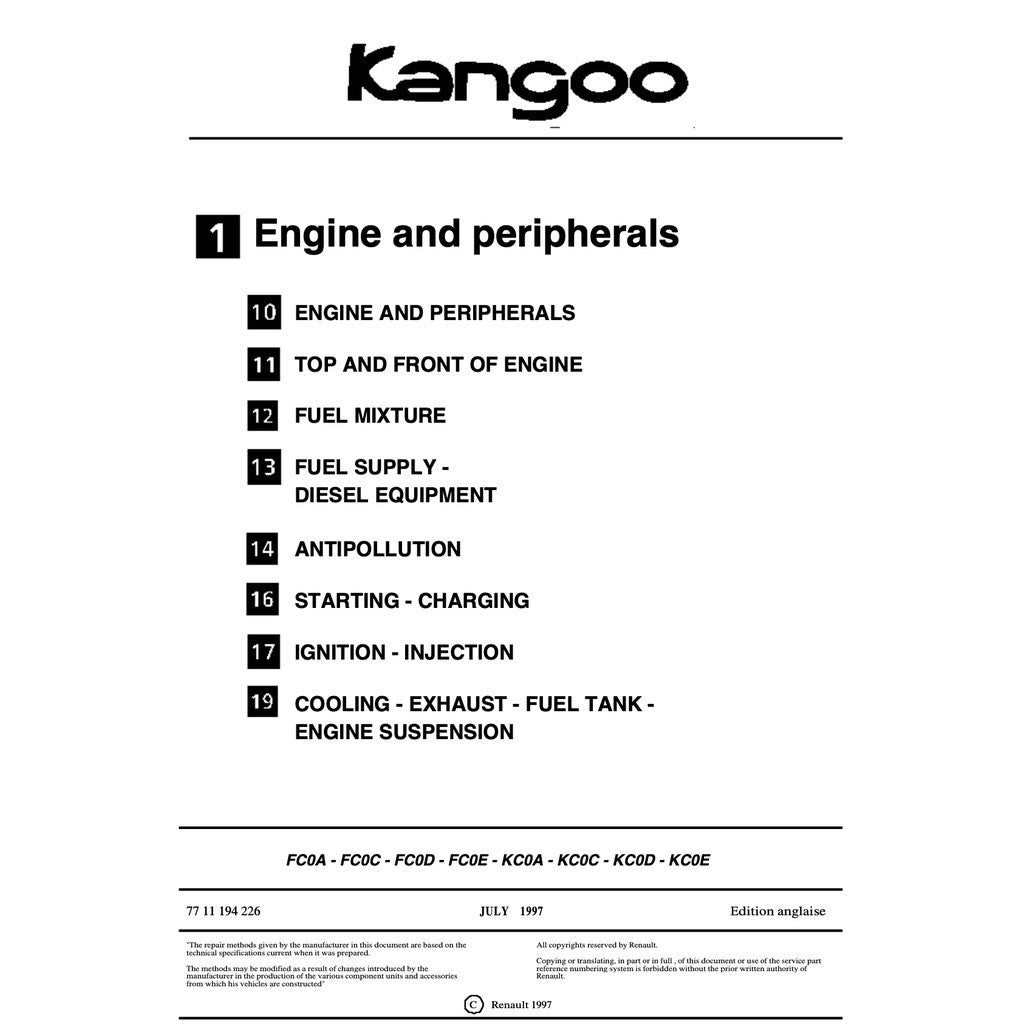 RENAULT KANGOO I X76 KC/KW 1997-2007 Full Manual Set – Repair & Maintenance Manual
