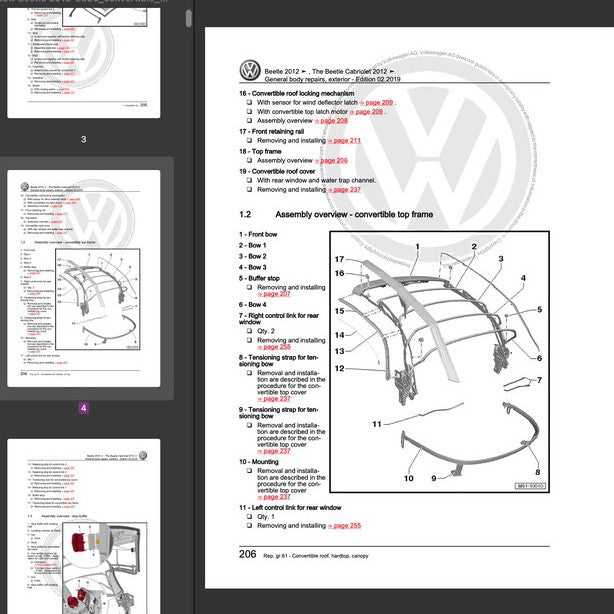 VW NEW BEETLE A5 2011-2019 Full Manual Set – CONVERTIBLE TOP Repair & Maintenance Manual