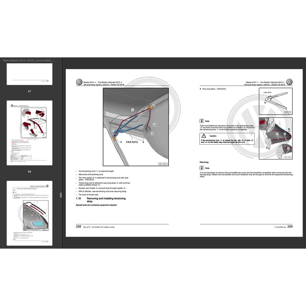 VW NEW BEETLE A5 2011-2019 Full Manual Set – CONVERTIBLE TOP Repair & Maintenance Manual
