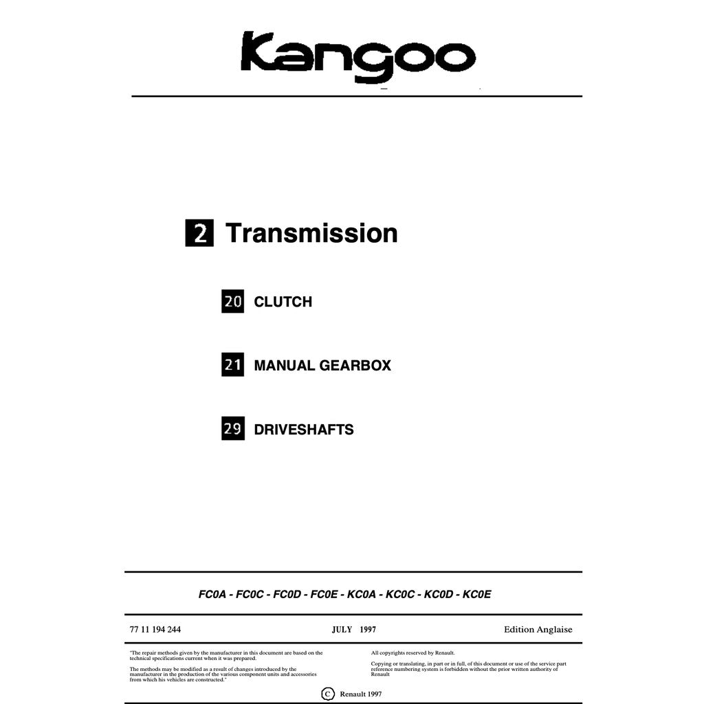 RENAULT KANGOO I X76 KC/KW 1997-2007 Full Manual Set – Repair & Maintenance Manual