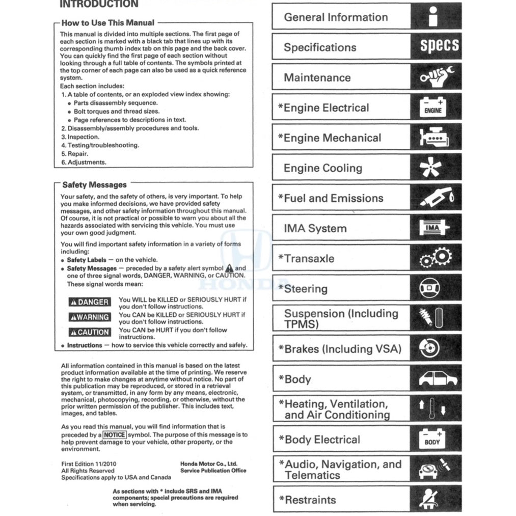 HONDA INSIGHT HYBRID 2009-2017 Full Manual Set – Repair & Maintenance Manual and ELECTRICAL TROUBLESHOOTING MANUAL