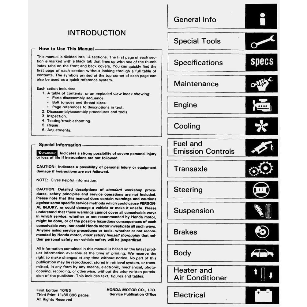HONDA ACCORD 3 CA 1986-1989 Full Manual Set – Repair & Maintenance Manual