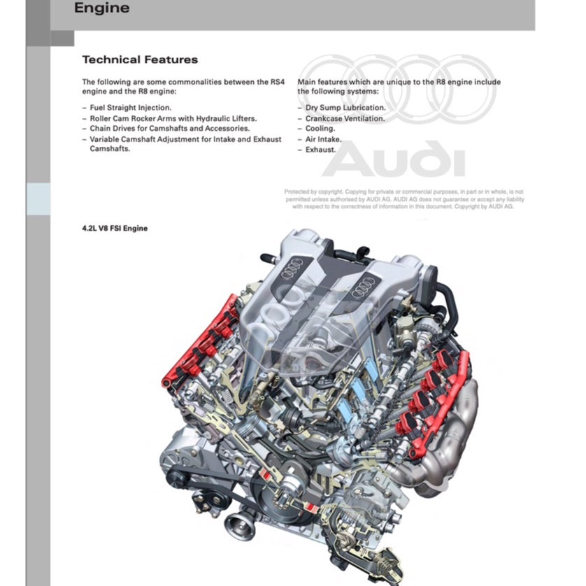 Audi R8 TYPE 42 V8 /4S V10 2006-2023 Full Manual Set – Repair & Maintenance Manual