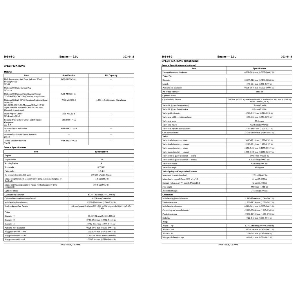 FORD DURATEC 2.0L ENGINE WORKSHOP MANUAL