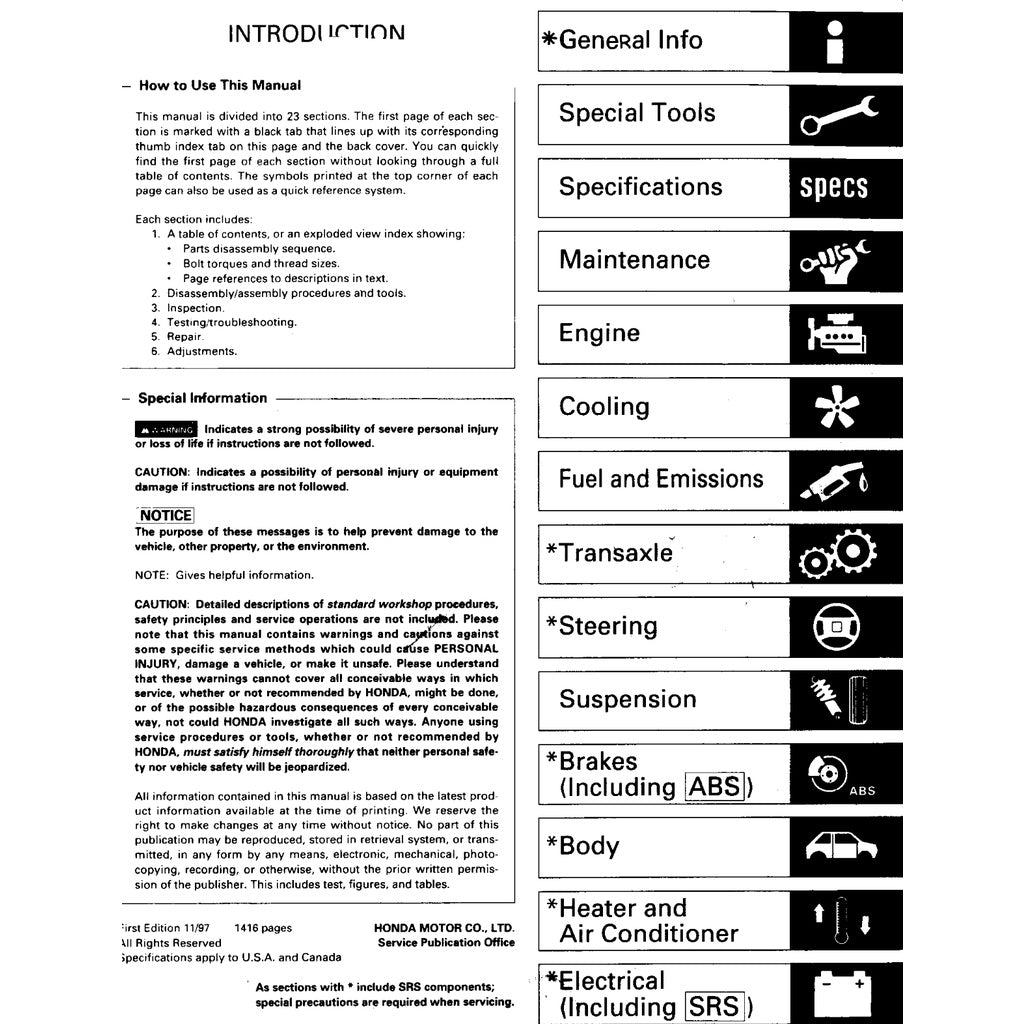 HONDA INTEGRA ACURA DB DC 1993-2001 Full Manual Set – Repair & Maintenance Manual and SUPPLEMENT TYPE R