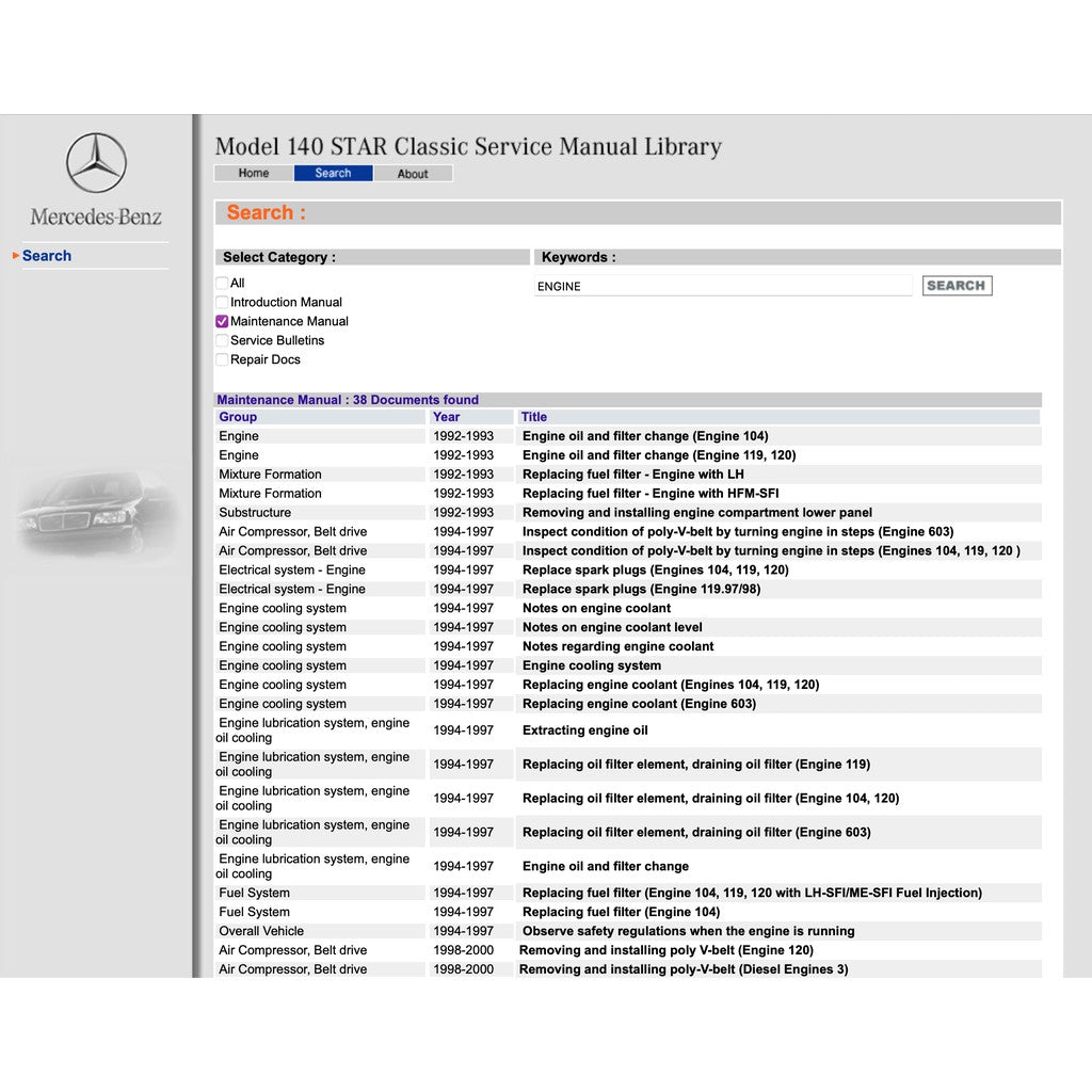 MERCEDES-BENZ W140 1991-1998 Full Manual Set – Repair & Maintenance Manual LIBRARY