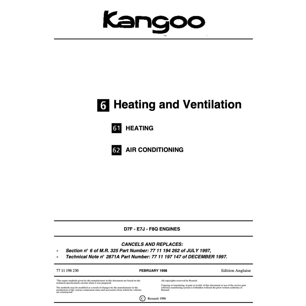 RENAULT KANGOO I X76 KC/KW 1997-2007 Full Manual Set – Repair & Maintenance Manual