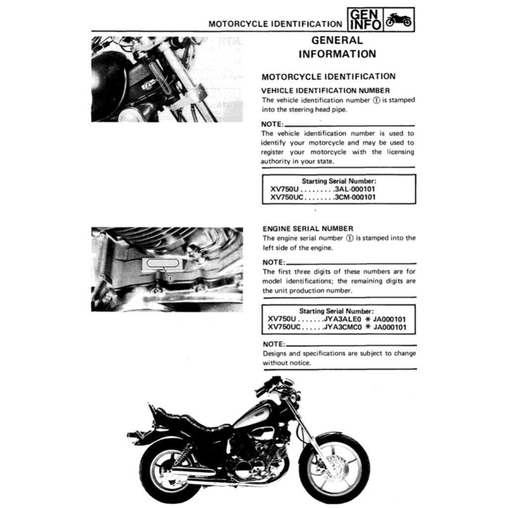 YAMAHA VIRAGO XV 700/750/1000/1100 1985-1999 Full Manual Set – Repair & Maintenance Manual and User Handbook