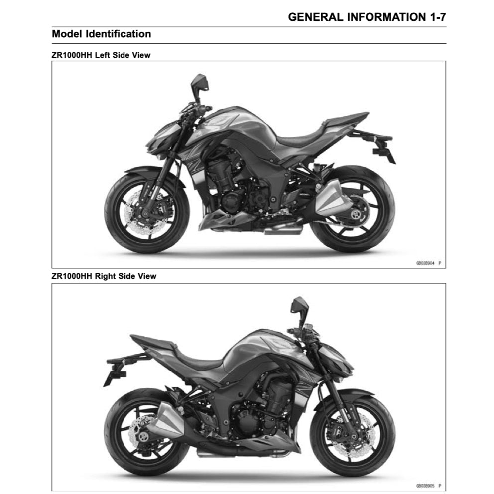 KAWASAKI Z1000 2017-2022 Full Manual Set – Repair & Maintenance Manual and Spare Parts Catalog and User Handbook