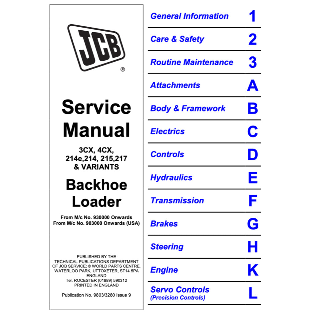 JCB BACKHOE LOADERS 3CX 4CX 214e 214 215 217 Workshop Repair Manual