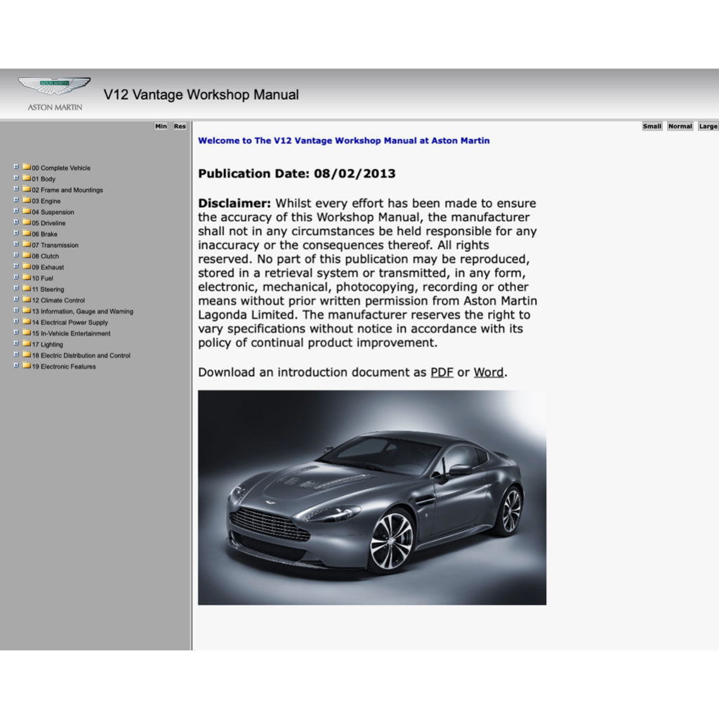 ASTON MARTIN V12 VANTAGE 2009-2018 Full Manual Set – Repair & Maintenance Manual