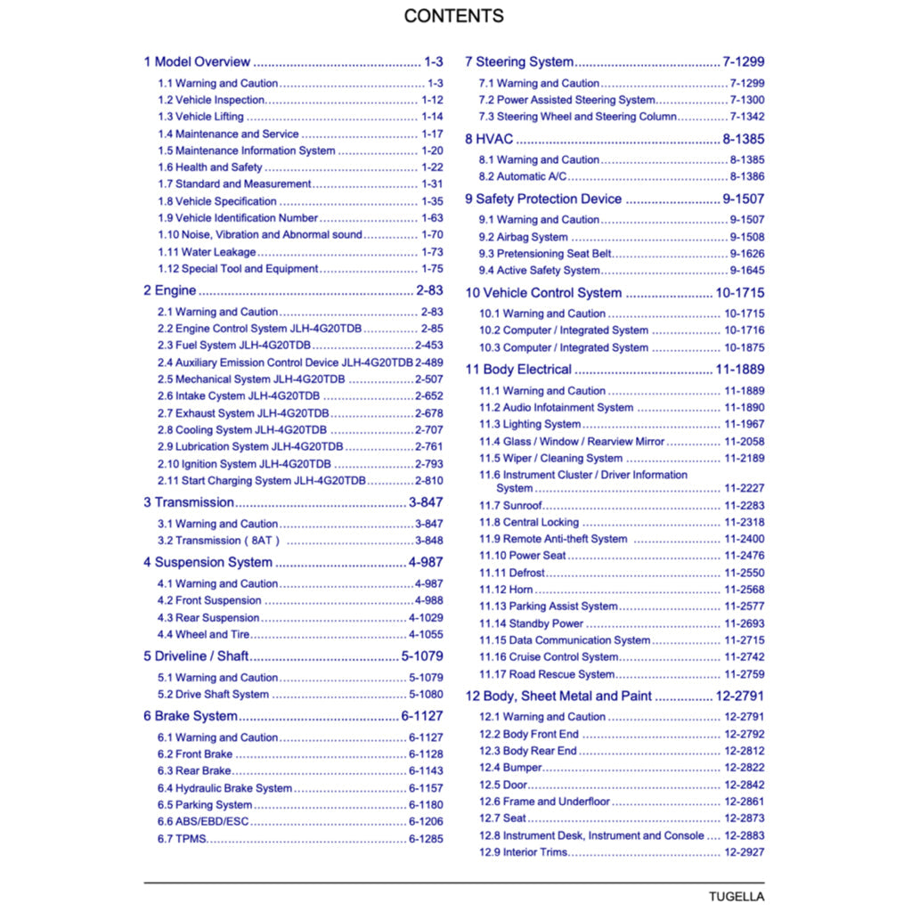 GEELY XINGYUE S / TUGELLA FY11 2019-2021 Full Manual Set – Repair & Maintenance Manual