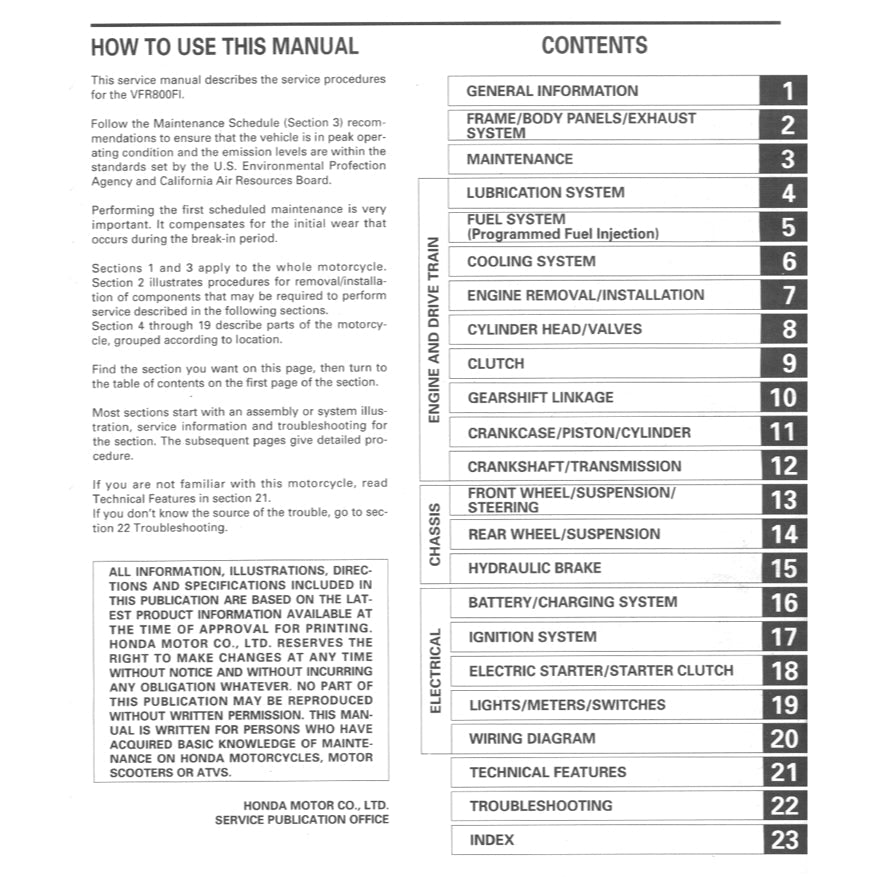 HONDA VFR800 Fi INTERCEPTOR 1997-2001 Full Manual Set – Repair & Maintenance Manual and User Handbook