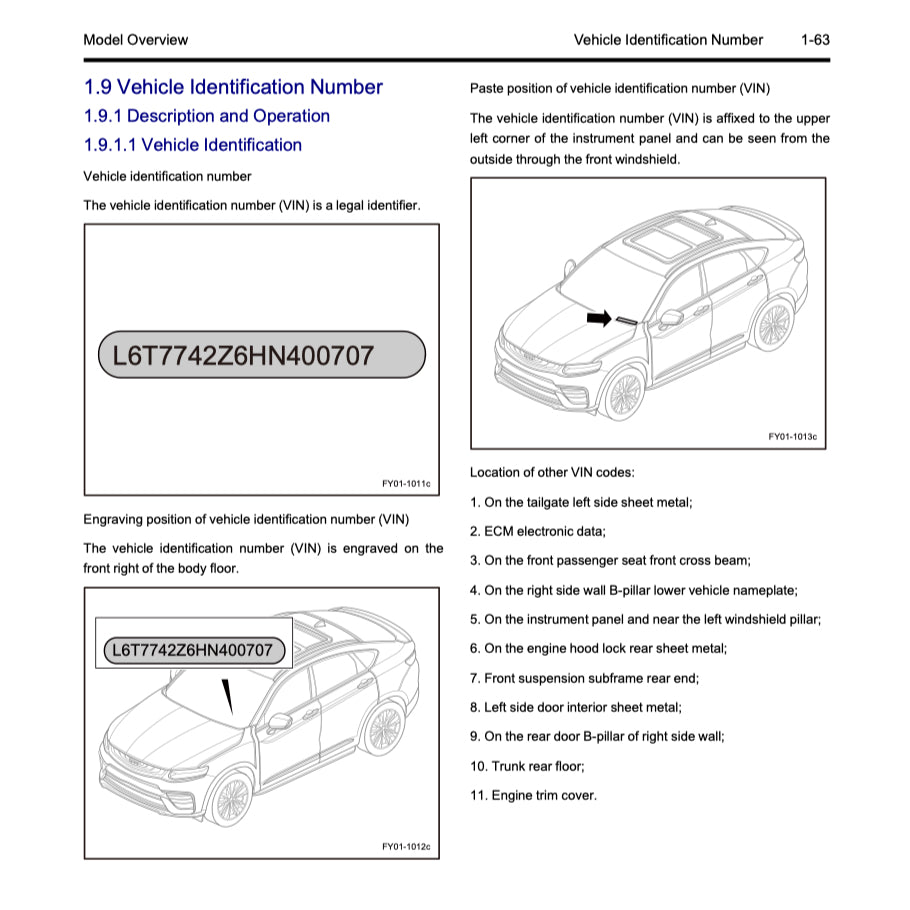 GEELY XINGYUE S / TUGELLA FY11 2019-2021 Full Manual Set – Repair & Maintenance Manual
